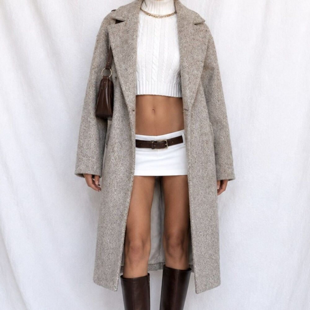 Mango Brown Oversized Wool Blend Peacoat Style Knee Length Coat Jacket Size XS
